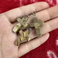 Natural stone cross pendant with unique texture for jewelry making - Picture Jasper