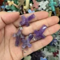 Minimalist natural amethyst crystal cross pendant with silver bail for DIY necklaces - Purple Crystal