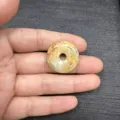 25mm natural agate stone ping an kou donut bead variant with yellow brown patterns - Crazy Lace Agate