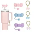 Cute bow straw covers and metal chain charms detail for Stanley cup accessory set. - Set A