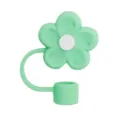 Close-up of cute green flower silicone straw cover detail, dustproof tip design for 10mm straws. - Green