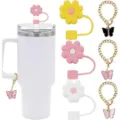 Daisy straw covers and butterfly chain charms set for tumblers, cute cup accessories. - Combination F