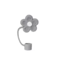Silicone straw cover detail shot, grey flower shape, 10mm size, cute dust cap for cups. - Gray