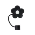 Silicone flower straw cover detail, black and white design for 10mm tumbler straws. - Black