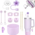 Paarse tumbler accessoires set met rietje topper siliconen beschermhoes kettingen en - 11 Stuks Set Zonder Bekers / Paars