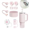 Set accessori per tazza in silicone con custodia rosa, copertura per cannuccia e tappi. - 9 Pezzi / Set Rosa Chiaro B