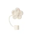 Silicone flower straw topper for 10mm tumblers, cute dustproof reusable straw cover cap. - Off White