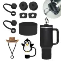 Set di accessori in silicone tappo per cannnuccia e protezione fondo per tazza termica - 9 Pezzi / Set con Zirconia Nera