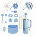 Blauwe waterfles accessoires set siliconen rietje covers beker beschermer - 11 Stuks Set Zonder Bekers / Blauw