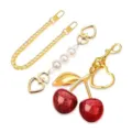 Gold cherry keychain set with pearl heart chain and metal link accessories for bags. - Style 1 / Single Piece