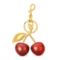 Gold cherry keychain bag charm with red glitter resin fruit pendant and swivel clasp key ring - Style 3 / Single Piece