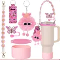 Set accessori per tazza Stanley rosa con tracolla margherita, stivale silicone e portachiavi. - Rosa B