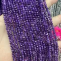 Faceted natural purple crystal amethyst beads for DIY jewelry making and bracelet supplies - 2mm Round Beads (Approx. 170 Beads/Strand) / Amethyst