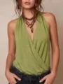 Elegante top da donna senza maniche con scollo all'americana e design incrociato estivo. - Taglia S / Verde