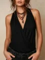 Top smanicato nero da donna in stile europeo e americano con scollo all'americana incrociato - Nero