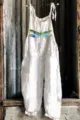 Women white linen jumpsuit with charming dragonfly print, casual wide-leg summer sleeveless overall. - S / Set / New Floral 22