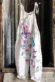 Women white cotton linen floral butterfly print sleeveless wide leg jumpsuit detail view. - S / New Floral 9