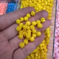 Yellow rose flower resin beads with horizontal hole for DIY hair clip making - Approx 6mm / Bright Yellow (25)