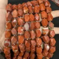 Detailed view of natural faceted octagonal red jasper stone beads for DIY jewelry crafts - Red Jasper