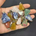 Various natural stone trapezoid pendants made of crystal agate and quartz gemstones - Malachite-toned Stone / 15*20mm (Single)