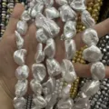 Irregular tooth-shaped baroque shell pearl beads for DIY necklace and jewelry making - Approx 20mm (Approx 20 Beads per Strand) / White