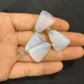 Hand-held opalescent trapezoid stone pendant with silver bail for necklace jewelry making - Opalite / 15*20mm (Single)