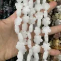 Strands of polished white natural stone flower-shaped beads for DIY handmade jewelry making - 25 Pieces/Strand (15x15x5mm) / White Jade