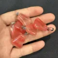 Natural pink crystal agate trapezoidal stone pendants with silver bails in hand - Watermelon red / 15*20mm (Single)