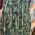 Natural 2x4mm turquoise colored cylinder stone spacer beads for DIY jewelry making and crafts - African Pine Stone (Tube) / 2*4mm (Approx. 38cm Strand)