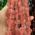 Pink translucent natural stone plum blossom flower beads for handmade DIY jewelry - 25 Pieces/Strand (15x15x5mm) / Watermelon red