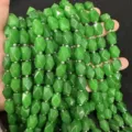Faceted green natural stone octagonal loose beads string for DIY jewelry necklace crafts - Malay Jade