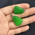Green natural stone trapezoid pendant with silver bail for necklace jewelry - Malay Jade / 15*20mm (Single)