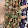 Unakite natural stone flower shaped loose beads for DIY jewelry making - 25 Pieces/Strand (15x15x5mm) / Unakite