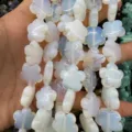 White flower-shaped translucent natural stone beads for elegant DIY jewelry making - 25 Pieces (16*16*6mm) / Opalite