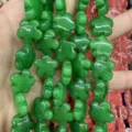 Green jade flower shaped natural stone loose beads for DIY jewelry making craft - 20 Pieces (20*20*6mm) / Malay Jade