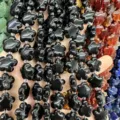 Black natural agate stone five-petal plum flower loose beads for DIY jewelry making - 25 Pieces/Strand (15x15x5mm) / Black Agate