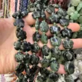 Dark green mottled natural stone plum blossom flower beads for DIY jewelry making - 25 Pieces/Strand (15x15x5mm) / Green Patterned Stone