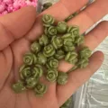 Green three-dimensional rose flower beads with horizontal holes for DIY jewelry making. - 50 Pieces/Pack (10mm) / Olive Green