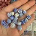 Handmade DIY jewelry material: Blue and white marbled natural shell powder 3D rose beads - 50 Pieces/Pack (10mm) / Blue White Gradient