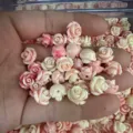 Pink shell powder rose flower beads with horizontal hole for DIY jewelry making - 50 Pieces/Pack (10mm) / 粉红米白渐变
