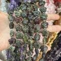 Natural green and brown mottled stone plum flower beads for DIY jewelry making crafts - 25 Pieces/Strand (15x15x5mm) / African Blood Stone
