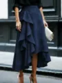 Dark blue irregular floral embroidered midi skirt variant elegant chic fashion apparel piece - S / Dark Blue