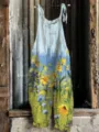 Vintage Blumenmuster ärmelloser Cami Jumpsuit, lässige Sommer Weitbein Overall Damen. - S / Muster 1