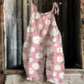 Floral print wide leg jumpsuit for women summer sweet casual overall strap detail apparel - S / Top And Bottom / New Floral 13