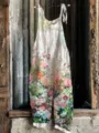 Detailed view of women's vintage floral print sleeveless wide-leg jumpsuit, summer casual apparel. - S / Top And Bottom / New Floral 11