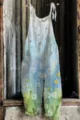 Women summer sleeveless jumpsuit vintage dandelion printed wide leg overall casual wear - S / Set / New Floral 21