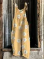 Women Yellow Daisy Print Vintage Wide Leg Jumpsuit Summer Casual Overalls Trendy - S / Top And Bottom / New Floral 28