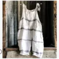 Women casual loose linen striped jumpsuit summer vintage sleeveless wide leg overall apparel - S / New Floral 35