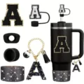 Set di tazza nera con toppa lettera A, copertura per paglia e custodia in silicone. - Nero Alfabeto