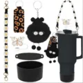Set accessori per borraccia con custodia in silicone, tracolla e coperchio per cannuccia. - Nero B